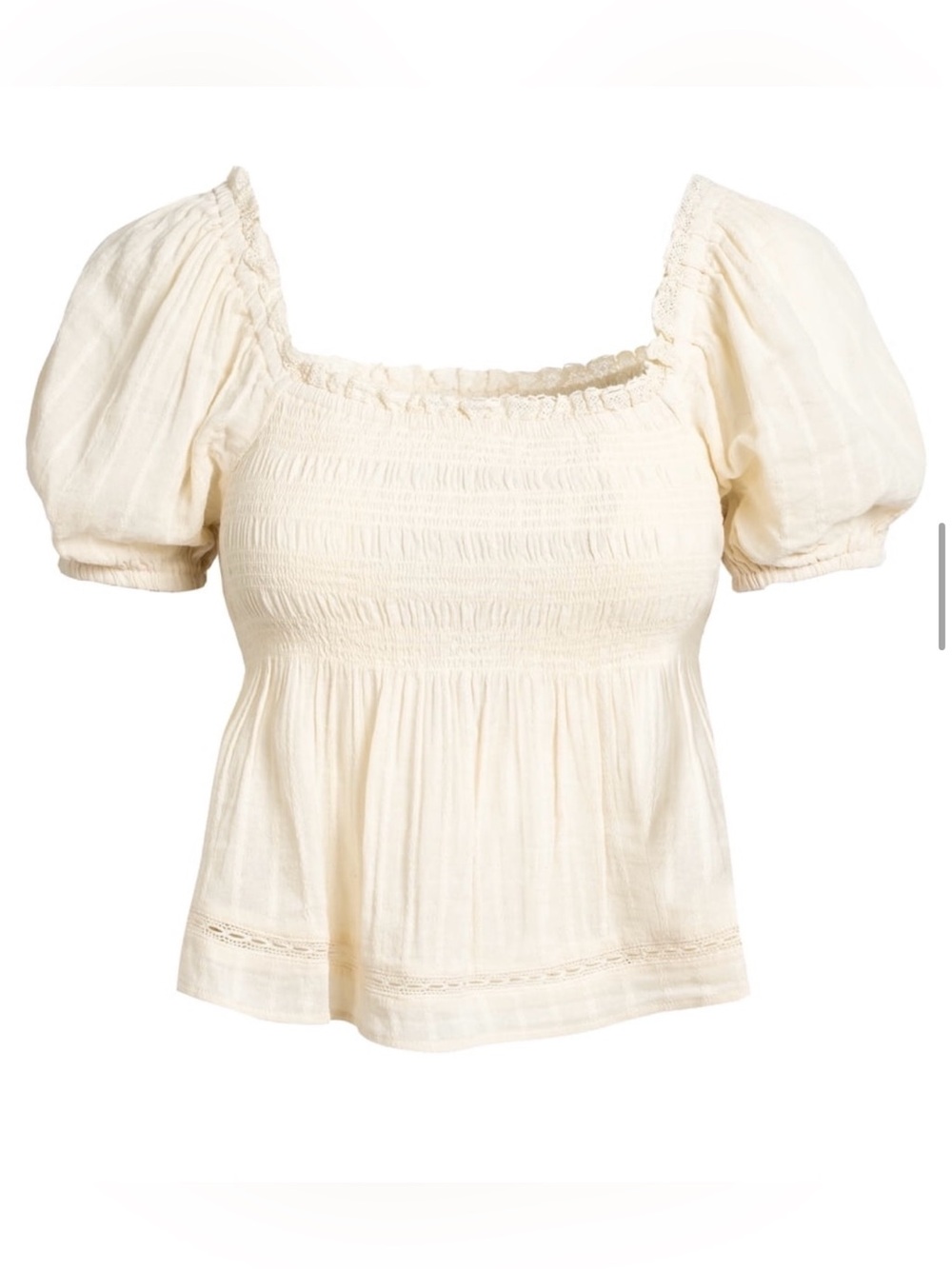 Jessica Simpson Cream Smocked Square-Neck Puff Sleeve Blouse